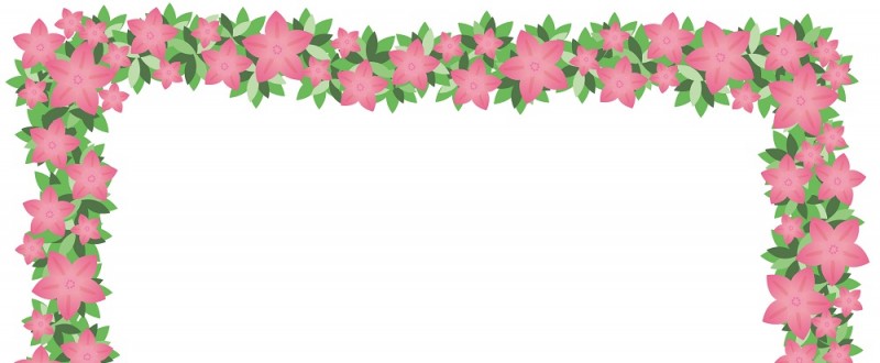 ピンク色のかわいいツツジの花がイラストでデザインされた飾り枠になっ