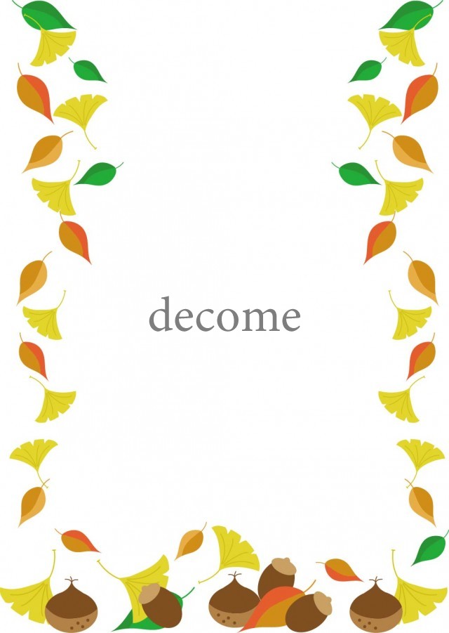 秋、10月から11月のイメージ、かわいいどんぐりと栗、イチョウ、落ち葉のデザイン