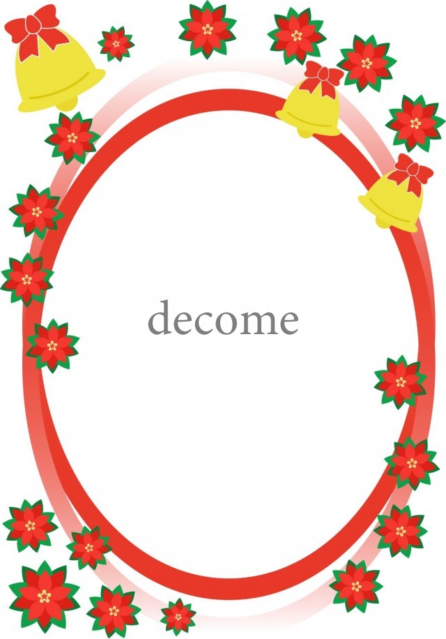 12月のクリスマスのイメージの素材、ポインセチアの花と鐘のデザイン