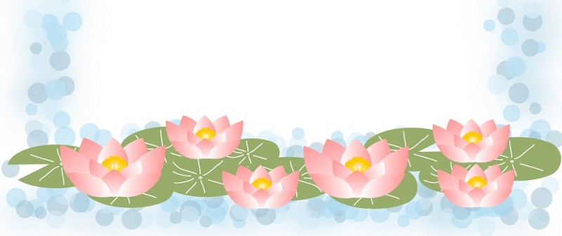 水面に蓮の花が綺麗に咲いているイラストデザインのフレームドット柄が梅雨の時期をイ フレーム 飾り枠 Decome