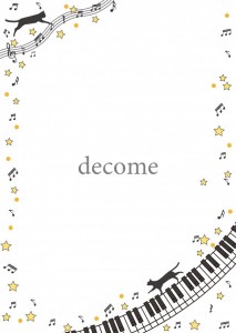鍵盤の上を黒猫が…｜フレーム（飾り枠）｜音符・ピアノ・音楽系｜無料
