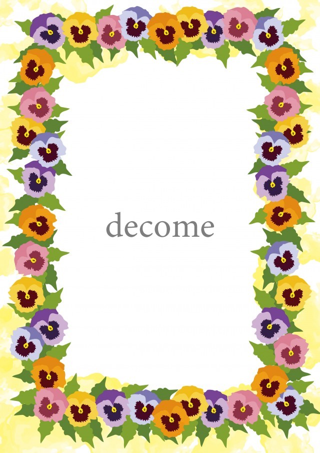カラフルな パンジーの花 かわいい花のイラストの無料フレーム リアルな手書き風 フレーム 飾り枠 Decome