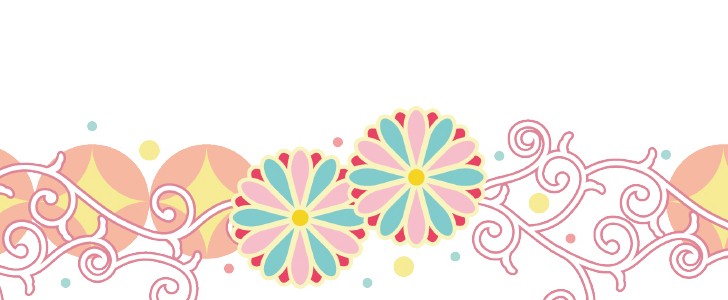 かわいい和風のイラストフレーム 唐草紋様と優しい色合いの菊の花 パステルカラーで フレーム 飾り枠 Decome