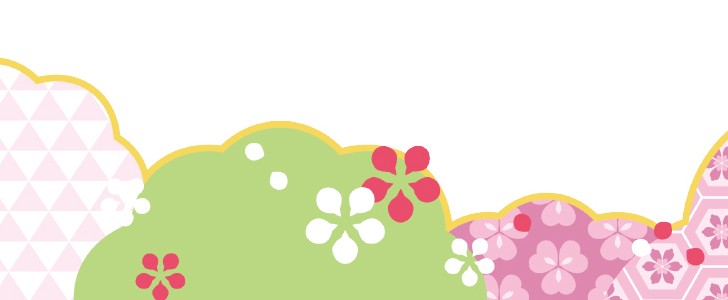 和風の楽しい雰囲気のイラストフレーム素材 かわいい和柄と梅の花でレトロポップ風 フレーム 飾り枠 Decome