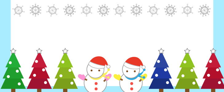 クリスマス｜雪だるま｜クリスマスツリー｜雪の結晶｜横型｜フレーム（飾り枠）｜無料｜ダウンロード