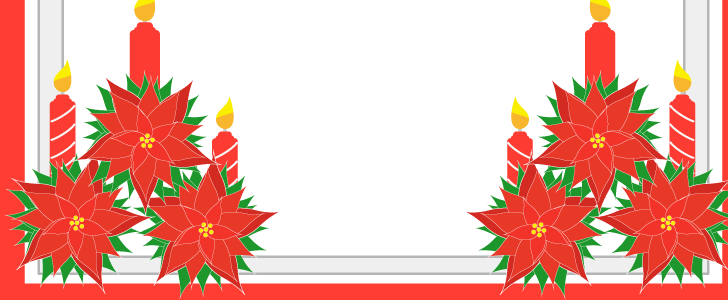 クリスマス｜ポインセチア｜キャンドル｜クリスマスイブ｜１２月｜赤｜横型｜華やか｜フレーム（飾り枠）｜無料｜ダウンロード