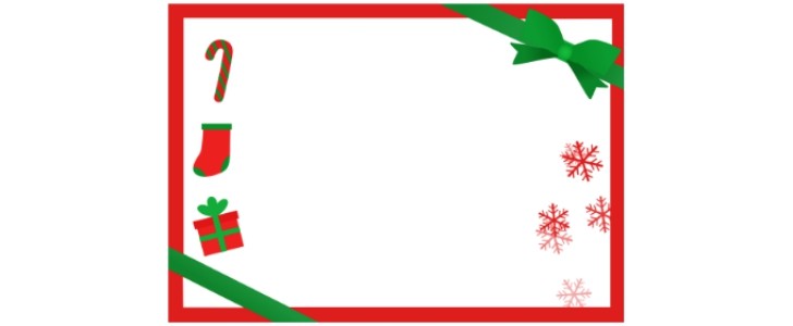 リボン｜グリーン｜カード｜クリスマス｜プレゼント｜フレーム（飾り枠）｜無料｜ダウンロード